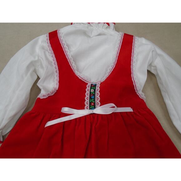 VTG Toddletime Velour Tank Dress & Shirt Lace Floral red Cottwagcore Praire 2T - Picture 2 of 7